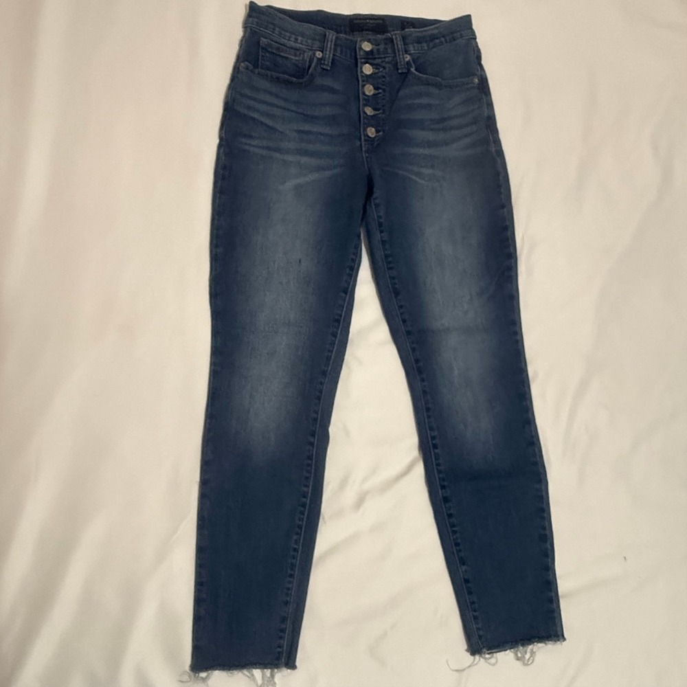 Lucky Brand Bridgette High Rise Skinny‎ Jeans Blue Button Fly Raw Hem 6/28 Ankle